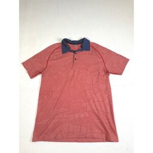 UNRL Golf Mens Camo Polo Shirt Red Blue Medium Performance Short Sleeve Snag
